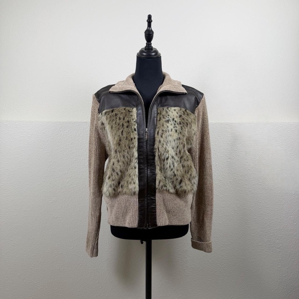 Vintage 80s Lisa International Faux Fur Leather Jacket — Size L🤎